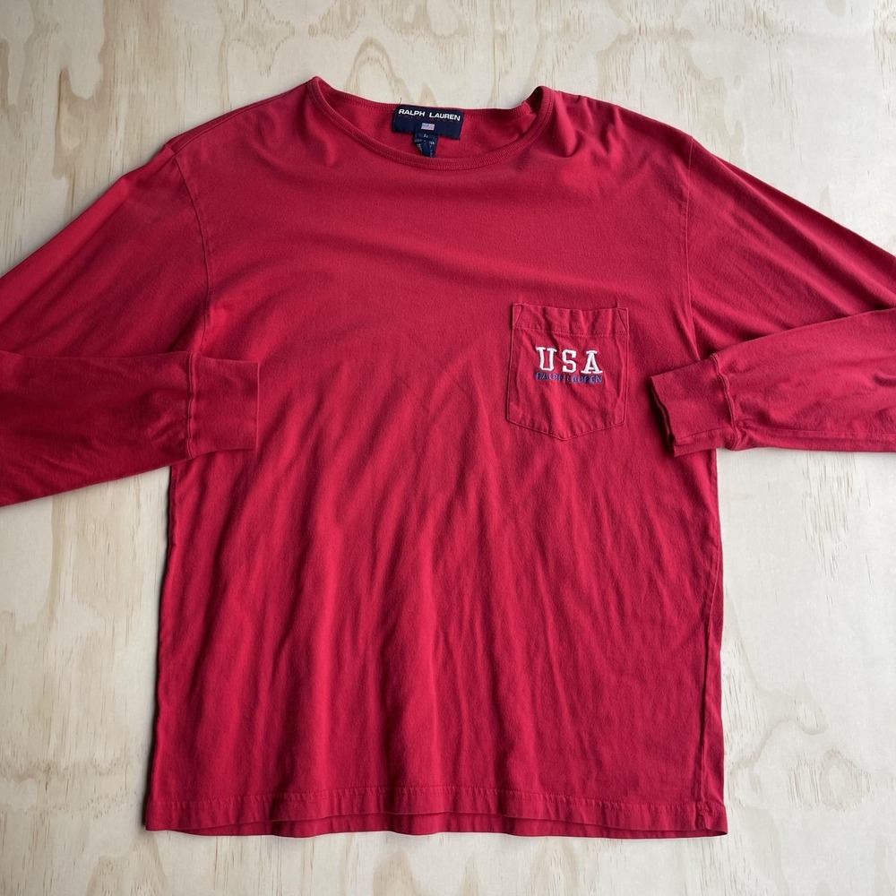 Vintage Polo Sport Ralph Lauren Shirt Mens Large Red USA Long Sleeve Tee T-Shirt